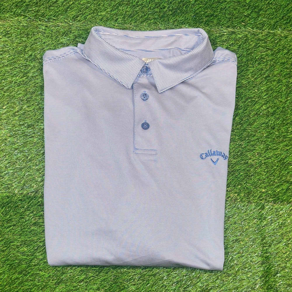 Callaway Men's Striped Polo Shirt in Light Blue Opti Dri XL Long Sleeves